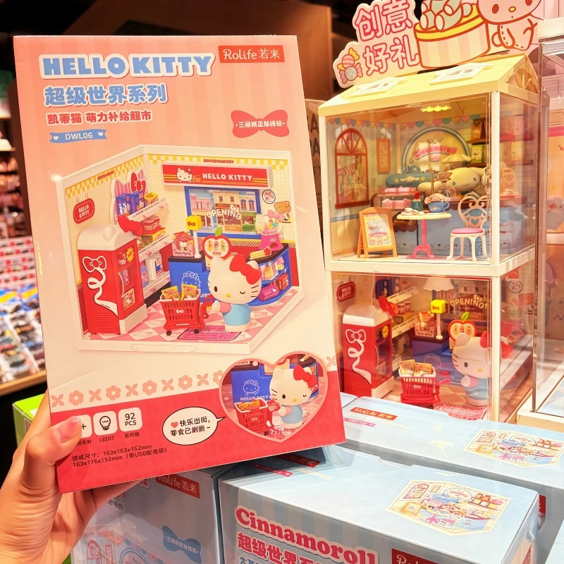 Rolife Sanrio Super World Series Buckle Assembly Hello Kitty Cinnamoroll Room Lighting Model Desktop Decoration Gift Kuromi