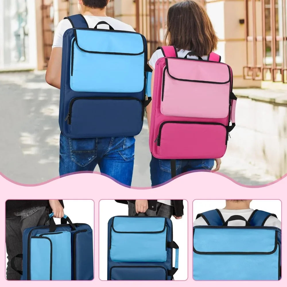 A3 Art Portfolio Case 15 x 18 inches, Artist Travel tote bag Art works and painting supplies, blue