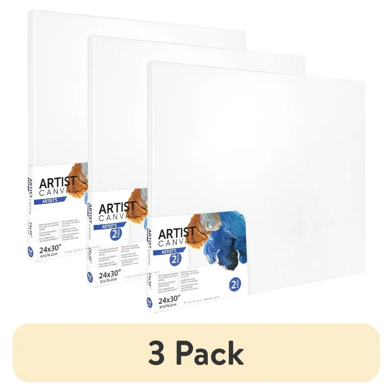 Popular Artist Stretched Canvas, Deluxe Canvas, For All 30", Skill Levels, 24"X30", 2 Pack, 100% Cotton Acid Free（White）