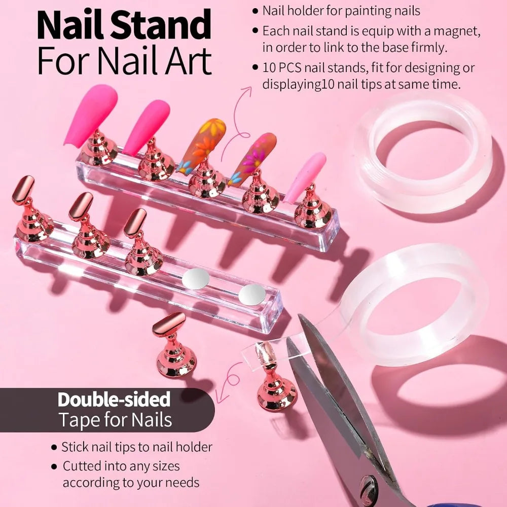 Professional Nail Art Kit Complete Set With Nail Stand Holder Nail Dotting Tools And Brushes For Acrylic Gel Polish Painting Nail Designer Manicure Pedicure Supplies Starter Kit For Beginners Adults