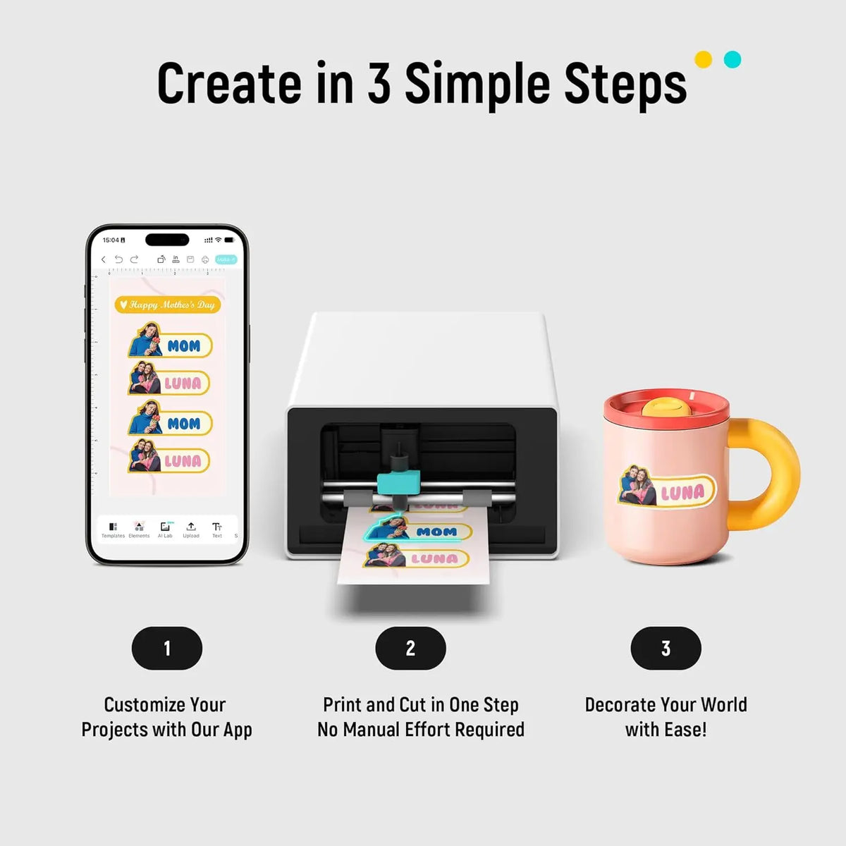 PixCut S1 Color Sticker Printer Cutting Machine All in One Sticker Maker for DIY Crafts Custom Labels Gifts Thermal Dye