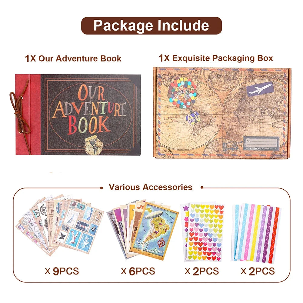 80 Pages DIY Adventure Album Handmade Scrapbook Photo Album Adventure Book Retro Kraft Album Anniversary Wedding Scrapbook