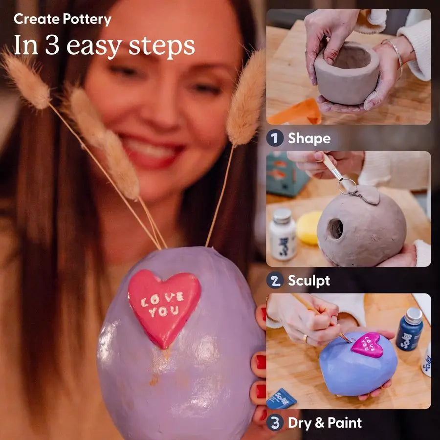 The Original Pottery Kit Complete Air Dry Clay Kit for Adults Includes Sculpting Tools, Varnish, Paint Brushes, Guides, Arts amp