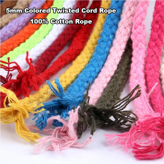 10/5yards/lot 5mm Colored Twisted Cord Rope 100% Cotton Rope Cords Craft Decorative Twisted DIY Handmade Home Textile Decor