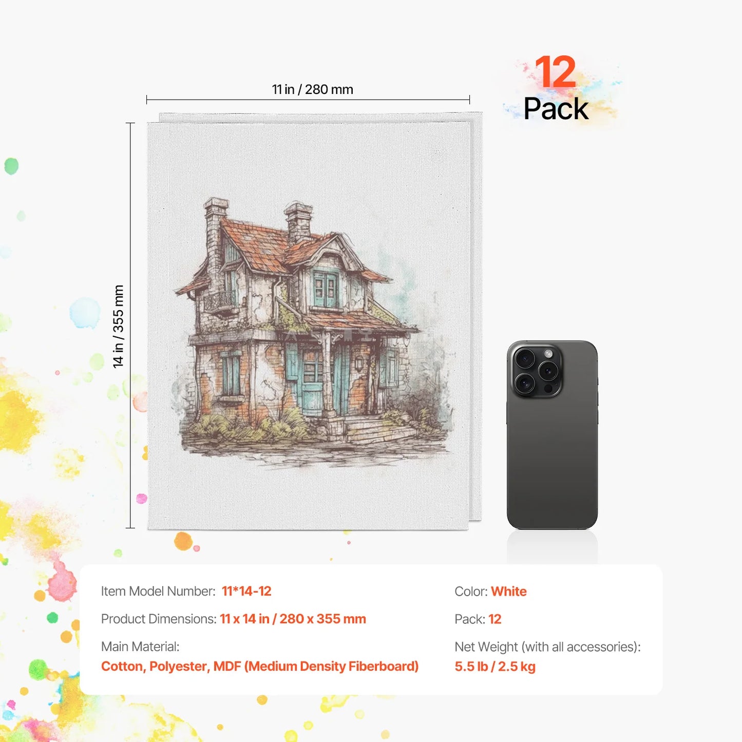 VEVOR Canvas Boards Painting White Canvases Painting Canvas Panels Sketching Acrylic Oil Painting Watercolor Paint Canvas