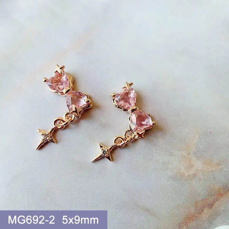 10pcs Luxury Kawaii Love Heart Pink Sailor Moon Star Nail Art Parts Zircon Manicure Nails Accesorios Supplies Decorations Charms
