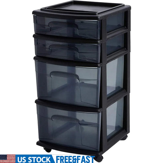 4-Tier Rolling Storage Cart Organizer with Clear Plastic Drawers Durable Craft Holder Easy Transport Cart