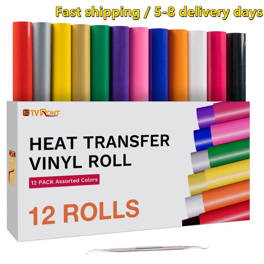 HTVRONT 12 Pack 12inX5ft Multi Colors Heat Transfer Vinyl Roll for Printing  Iron on HTV Film Gift