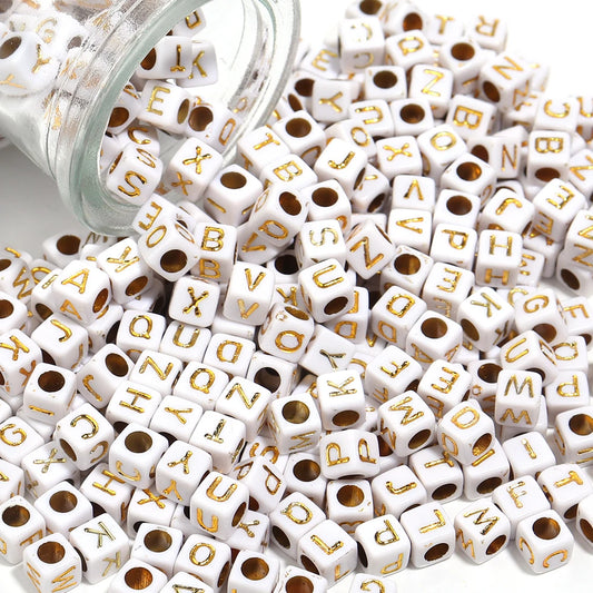 100Pcs/Lot 4.5mm 6mm Cube Acrylic Beads Alphabet Gold Letter Spacer Loose Beads 
For DIY Crafts Ornament Making