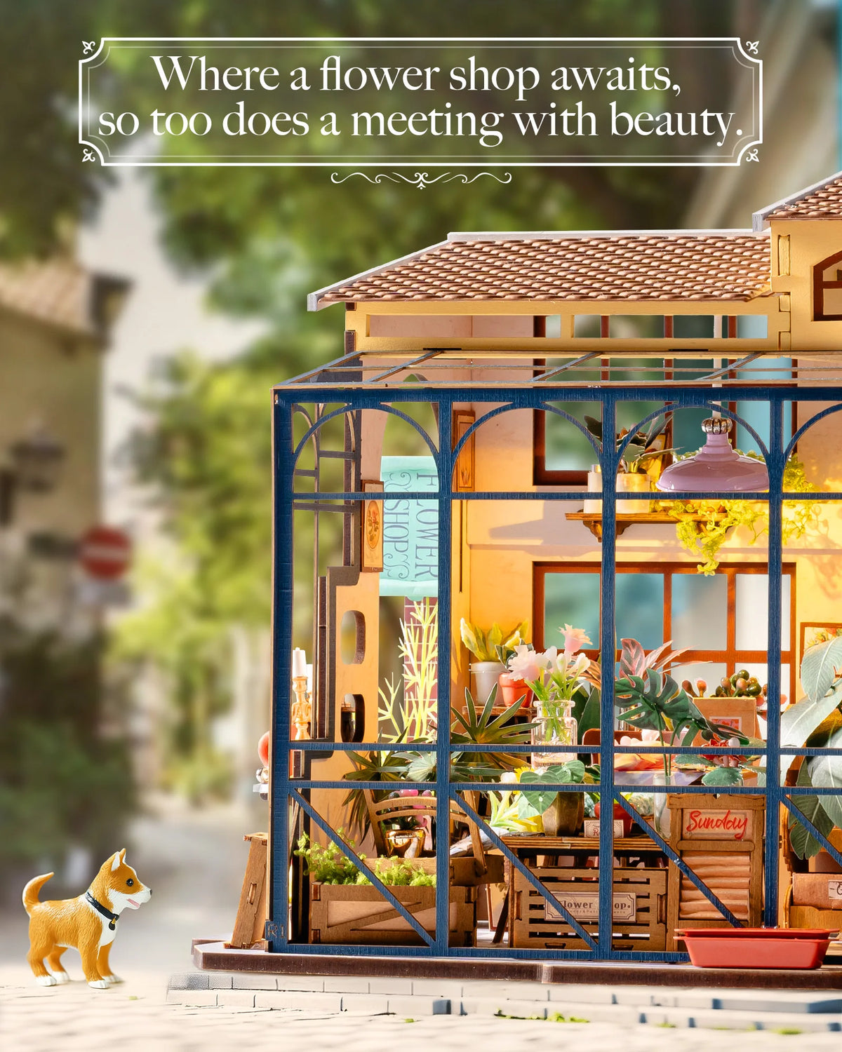Rolife Wooden Dollhouse 3D Puzzle Toys Emily's Flower Shop DIY Miniature House Model Building Kit with LED Light for Home Decor Holiday Gift for Friends Adults