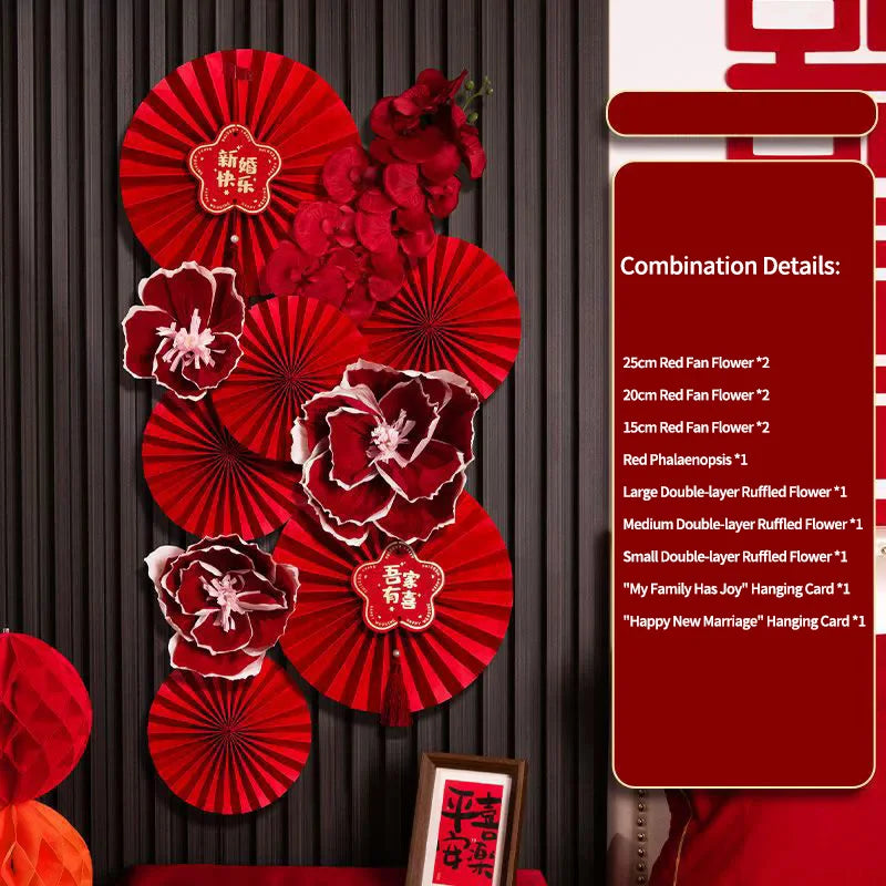 Chinese New Year 2026 Decoration Wall Hanging Decor Paper Folding Fan Sticker Wedding Party Decoration Spring Festival Supplies