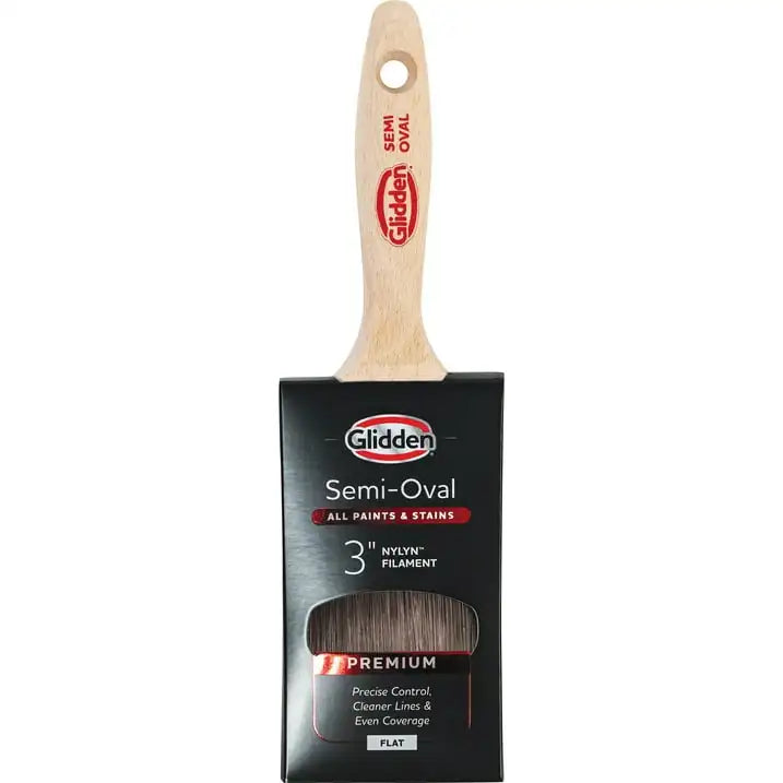 Glidden  Semi-Oval Paint Brush with Wood Handle , Flat Sash, 3 Inch
