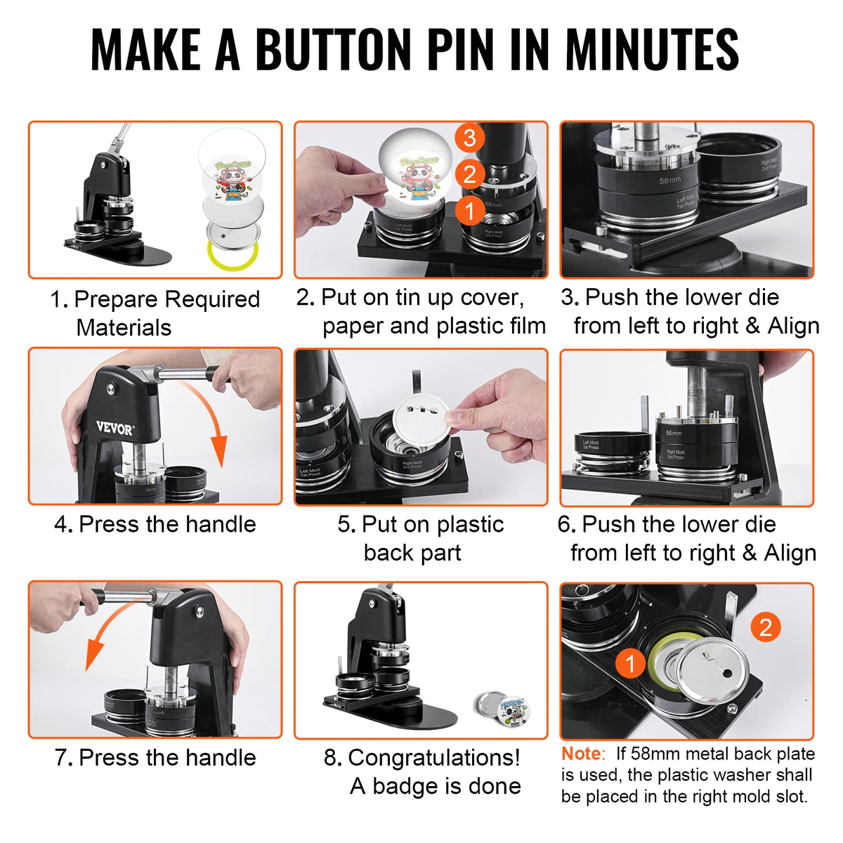 SucceBuy 25+58MM/32+58MM Badge Maker Machine DIY Button Pin 500Pcs Free Parts Press Kit Circle Manufacture Button Making Tool