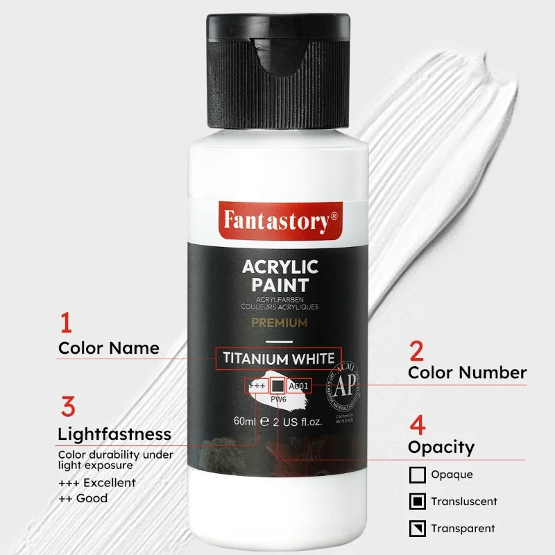 Fantastory 24x2oz White Acrylic Paint Set, Rich & Pure White Paint for Canvas, Glass, Paper, Stone, Craft Supplies, Holiday Gift