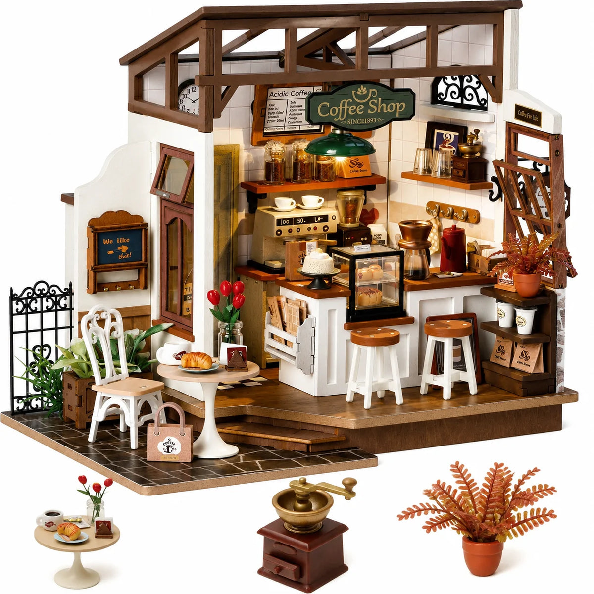 Rolife DIY Mini Dollhouse No 17 Cafe Model Kits DIY Coffee Shop Dollhouse Kids Miniature Fantasy Doll House Wooden Kit Toy