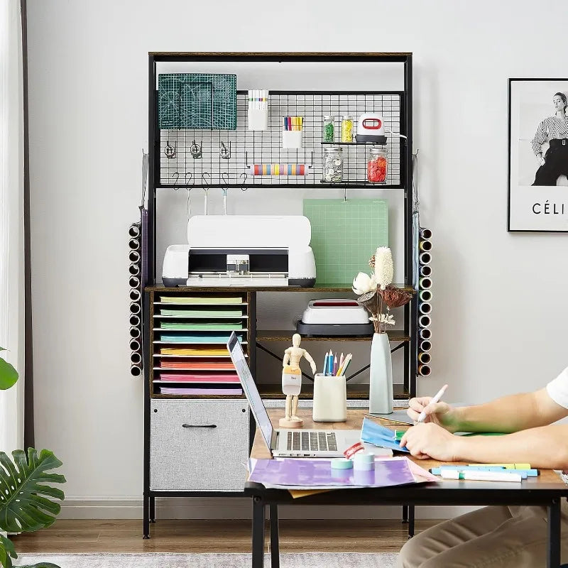 LOPASA Craft Storage Cabinet Compatible with Cricut, Craft Organizer Desk with Storage Vinyl Organization Solutions