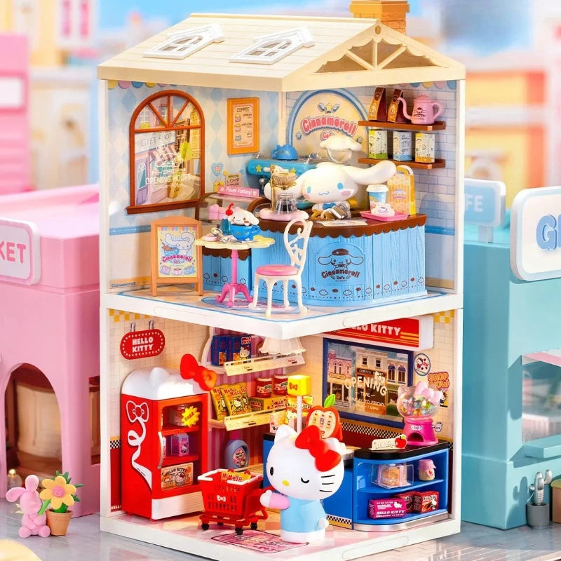 Rolife Sanrio Super World Series Buckle Assembly Hello Kitty Cinnamoroll Room Lighting Model Desktop Decoration Gift Kuromi