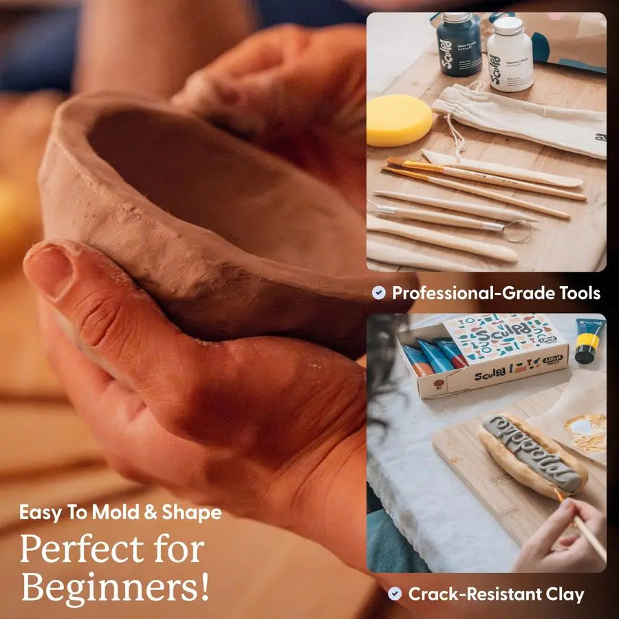 The Original Pottery Kit Complete Air Dry Clay Kit for Adults Includes Sculpting Tools, Varnish, Paint Brushes, Guides, Arts amp