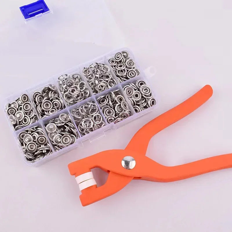 Plier Tool+50/100 Set Metal Sewing Buttons Hollow Solid Five-claw Buckle Metal Snap Buttons for Installing Clothes DIY Craft
