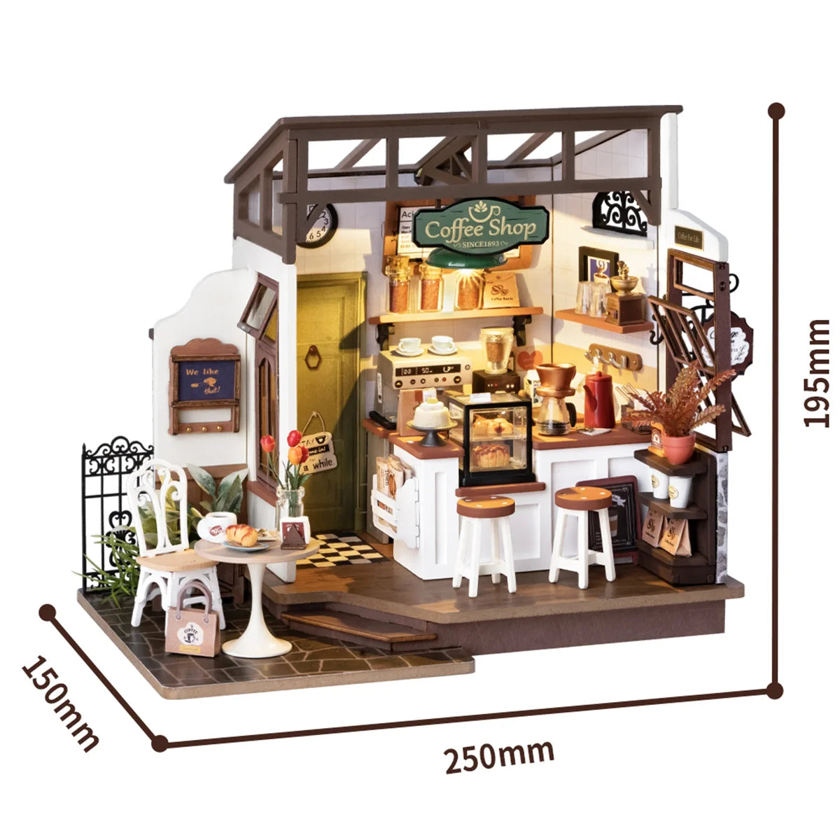 Rolife DIY Mini Dollhouse No 17 Cafe Model Kits DIY Coffee Shop Dollhouse Kids Miniature Fantasy Doll House Wooden Kit Toy
