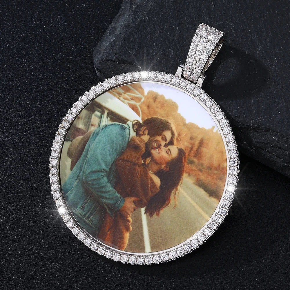 Hip Hop Custom Made Photo Iced Out Bling Cubic Zircon Round Necklace & Pendant For Men Jewelry With Tennis Chain