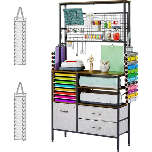 LOPASA Craft Storage Cabinet Compatible with Cricut, Craft Organizer Desk with Storage Vinyl Organization Solutions