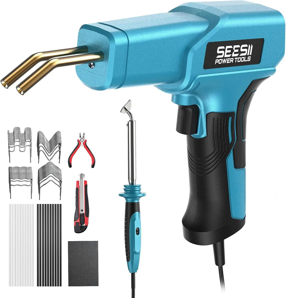 SEESII 150W Plastic Welding Machine Kit 2 in 1 Hot Stapler Plastic Repair Kit with 60W Soldering Iron Hot Stapler Welding Soldering Iron Garage Tool For Car Bumper Crack
