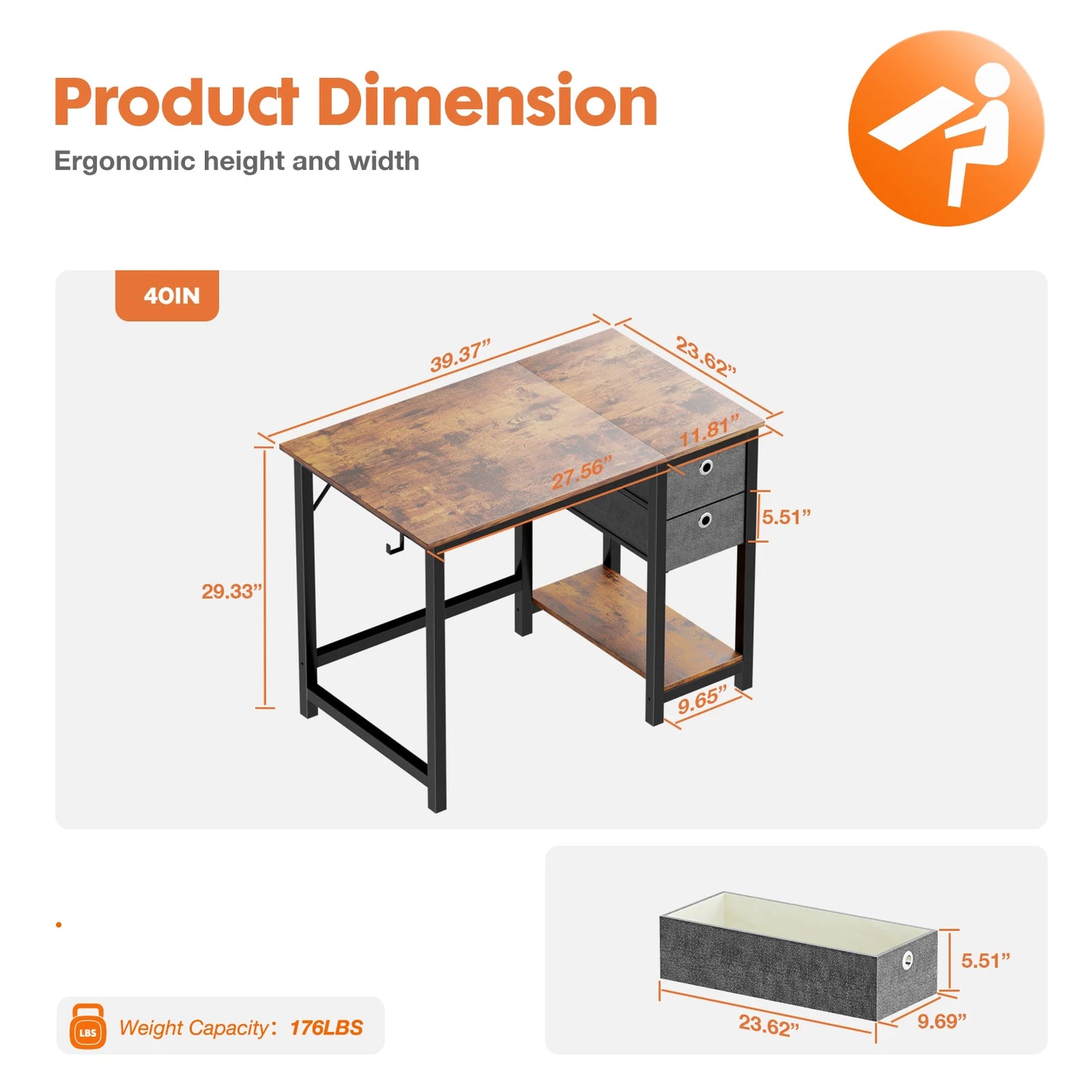 JHK Computer Desk With Drawers