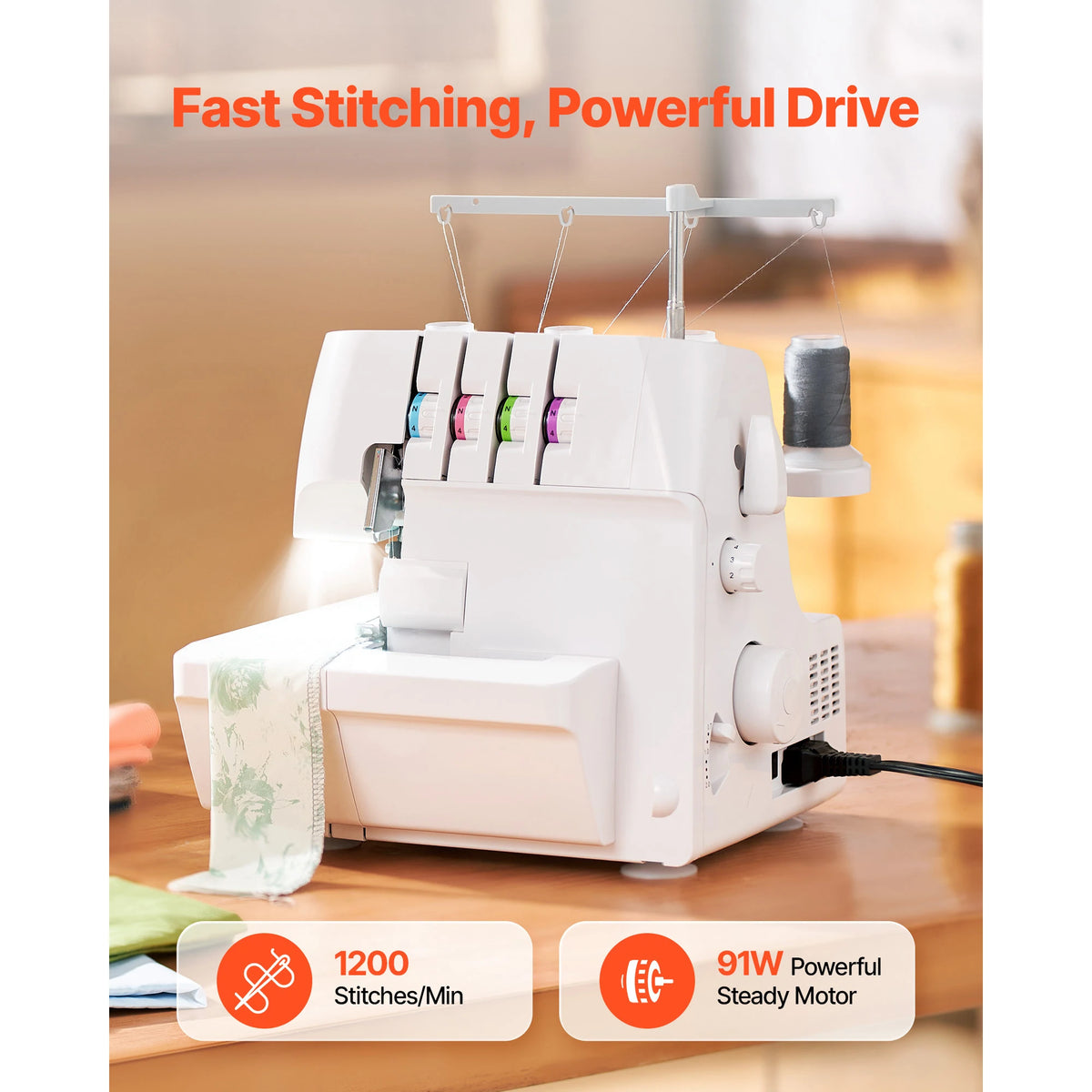 SucceBuy Serger Overlock Sewing Machine 1250 Stitches Per Minute 2-3-4 Thread Capability 0.7-2 Adjustable Differential Feed