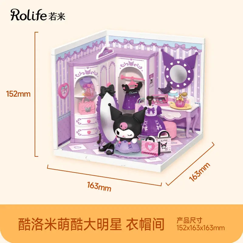 Rolife Sanrio Super World Series Buckle Assembly Hello Kitty Cinnamoroll Room Lighting Model Desktop Decoration Gift Kuromi