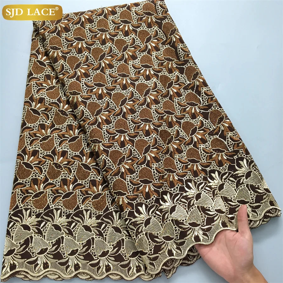 SJD LACE African Nigerian Cotton Lace Fabrics 5 Yards 2026 High Quality Swiss Cotton Lace for Sewing Party Women DIY Dress 4016