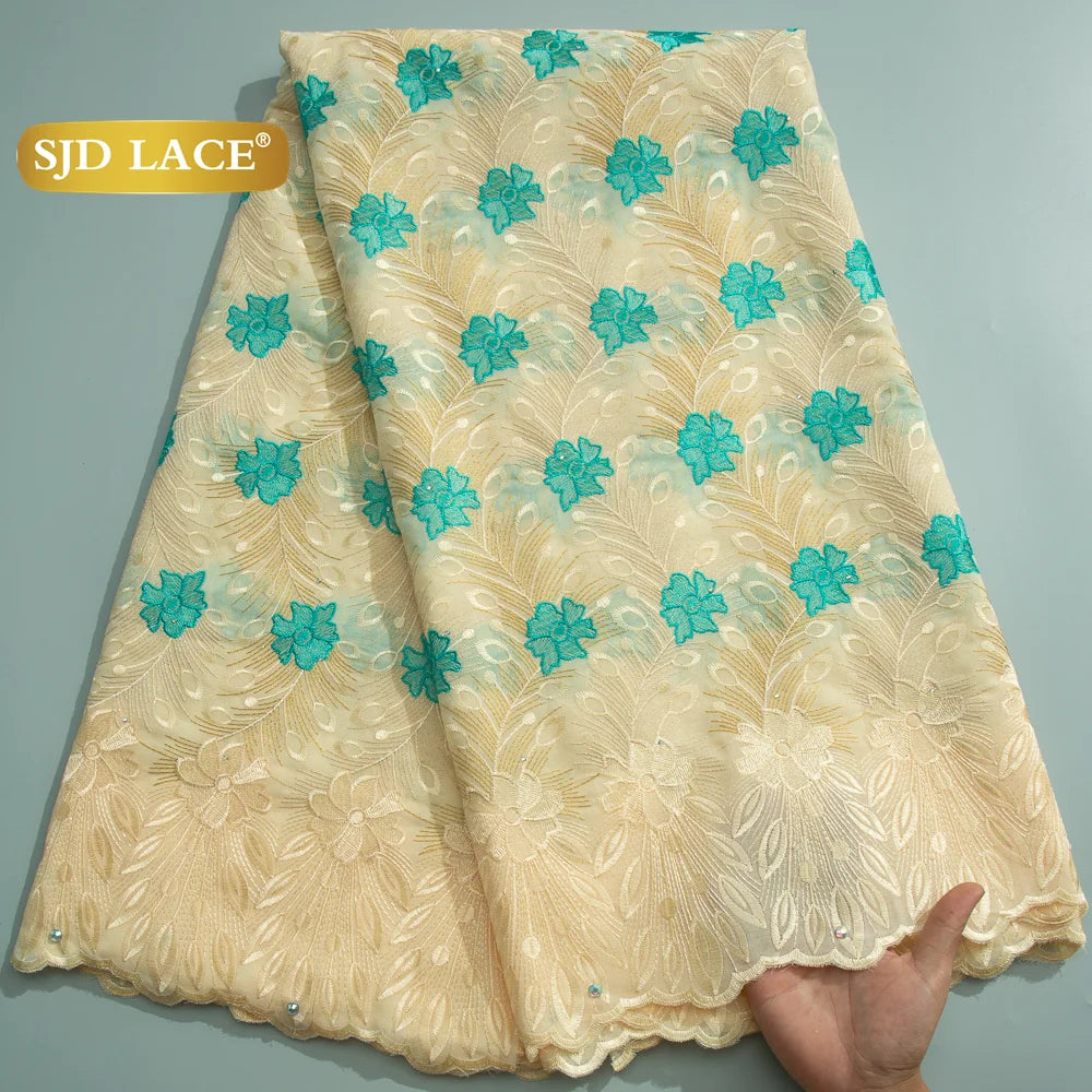 SJD LACE African Nigerian Cotton Lace Fabrics 5 Yards 2026 High Quality Swiss Cotton Lace for Sewing Party Women DIY Dress 4016