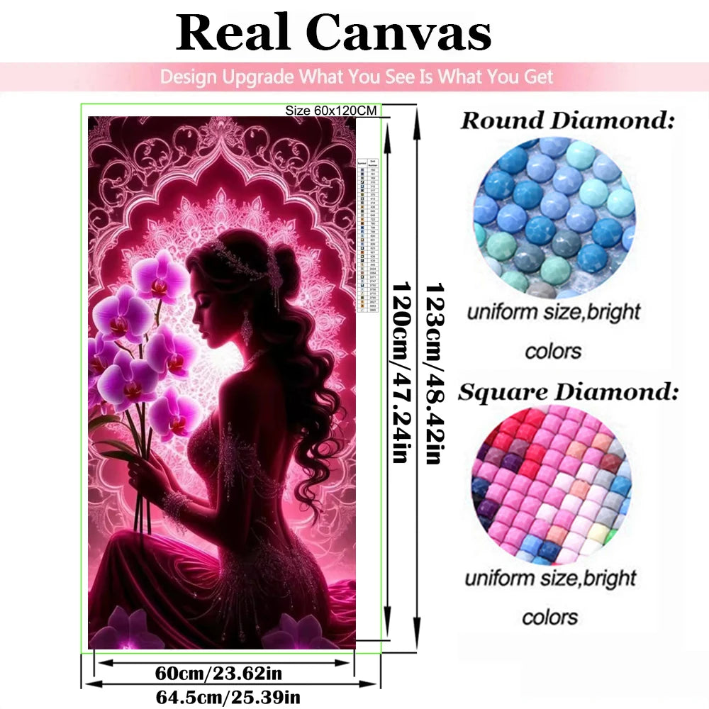 Diamond Painting Art 5D DIY Beautiful Elegant Woman Orchid Flowers Full Square Round Mosaic Rhinestone Handmade Cross Stitch