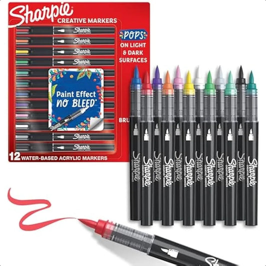 Creative Paint like Brush Tip Acrylic Markers Assorted Colors 12 Count Perfect for Art and Craft Supplies