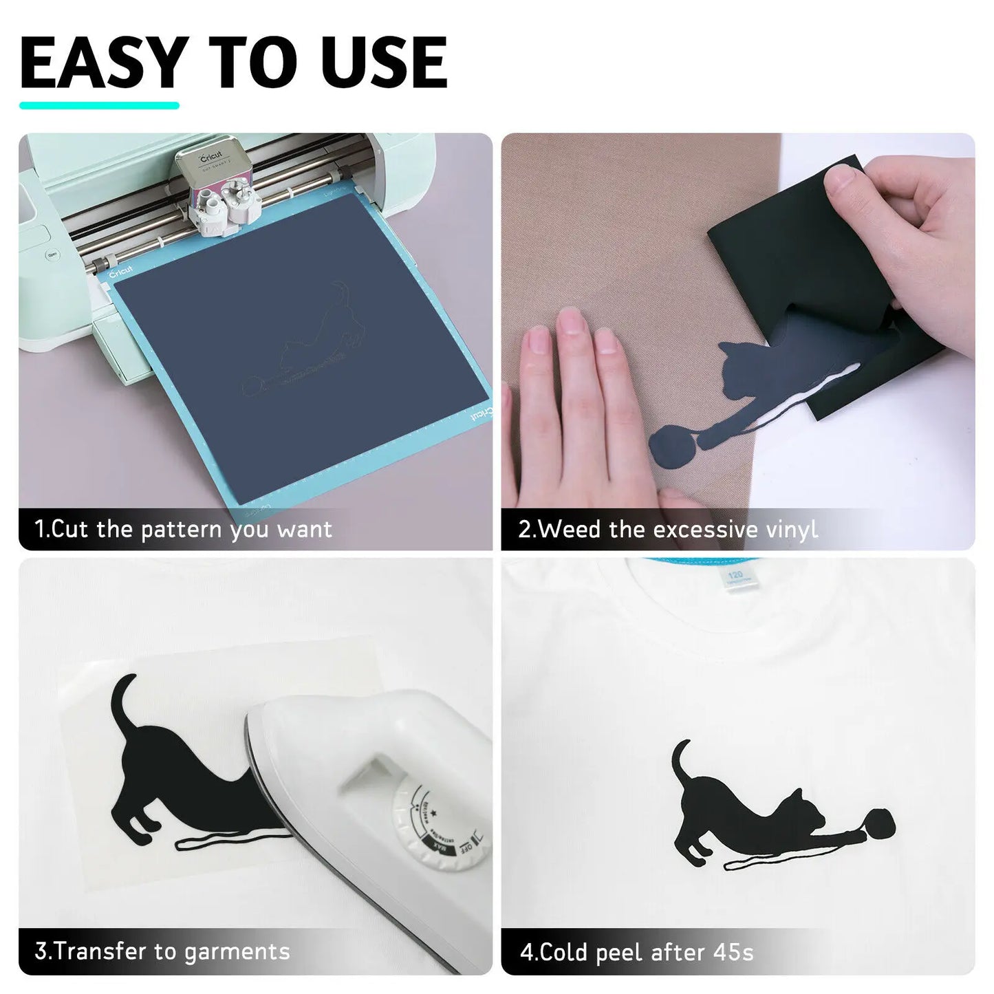 HTVRONT 12"X15ft/25ft Heat Transfer Vinyl Roll DIY T-shirt Craft Iron on HTV Film For Printing Clothing Easy To Cut