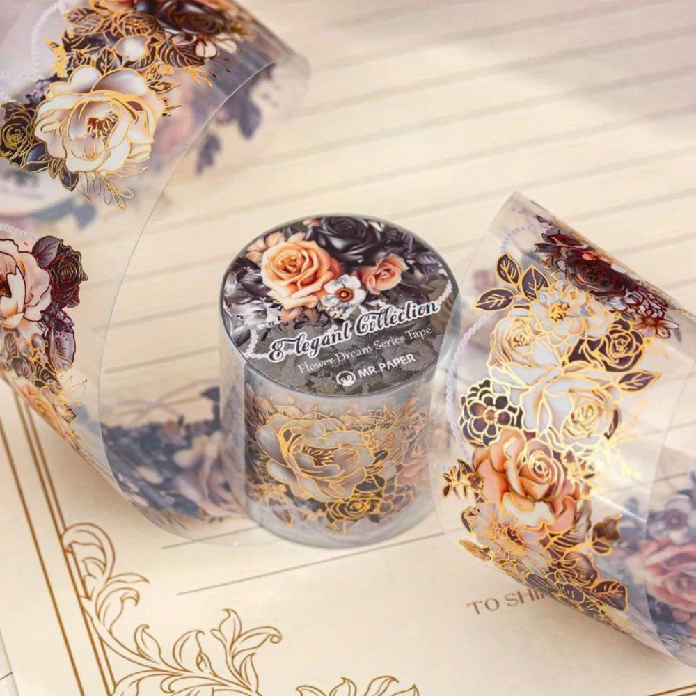 4 Rolls Washi Tape Set, Vintage Floral Gold Foil Deco Tape,