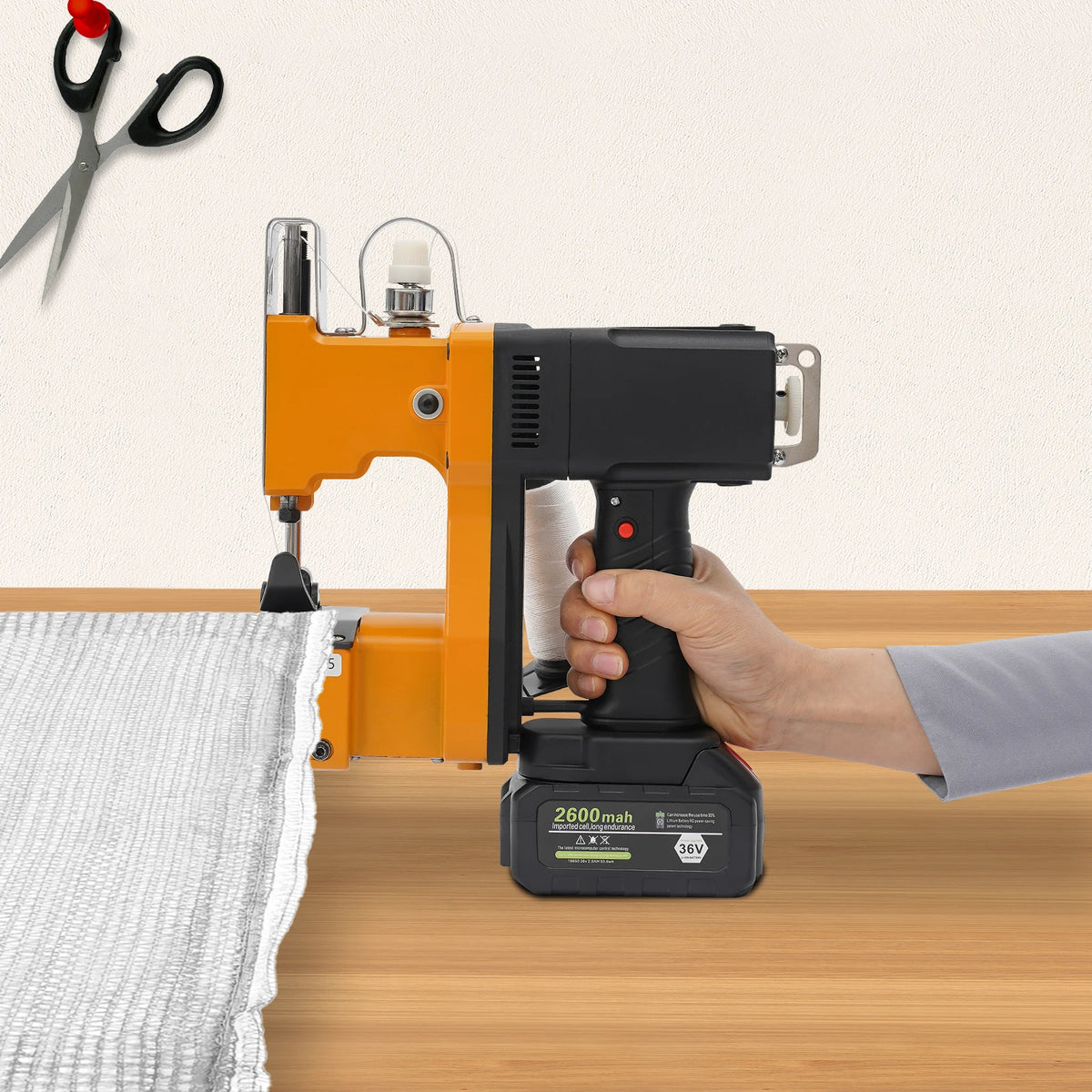 190W Portable Bag Sewing Machine Handheld Industrial Electric Bag Knitted Bag Sealer 2600 Stitches High-Speed Sewing 18000rpm