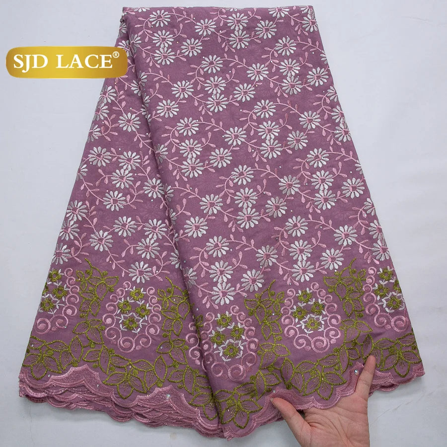 SJD LACE African Nigerian Cotton Lace Fabrics 5 Yards 2026 High Quality Swiss Cotton Lace for Sewing Party Women DIY Dress 4016