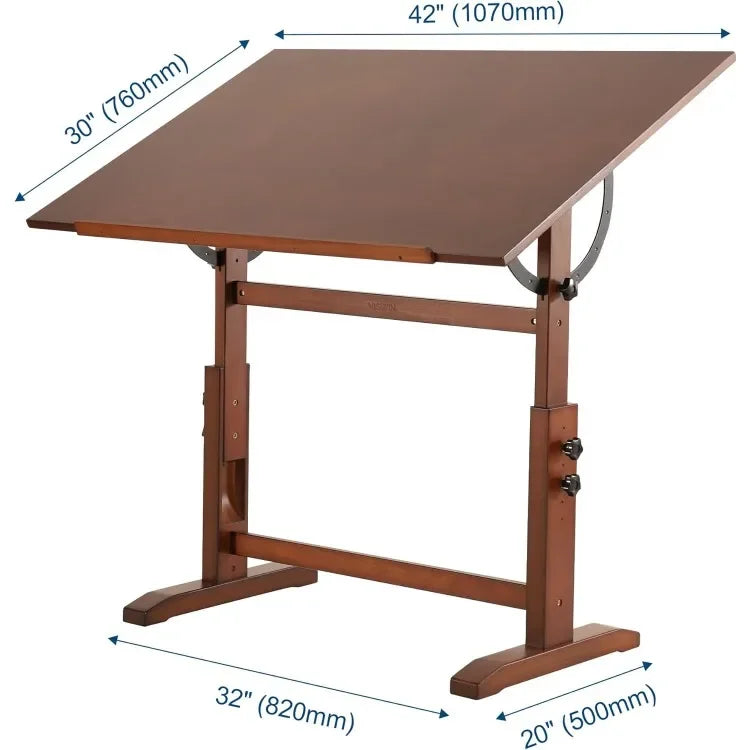 Popular.30" x 42" Extra-Large Artist Drafting Table, Adjustable Height & Angle, Solid Pine Wood Drawing Table, Art Table for Adu
