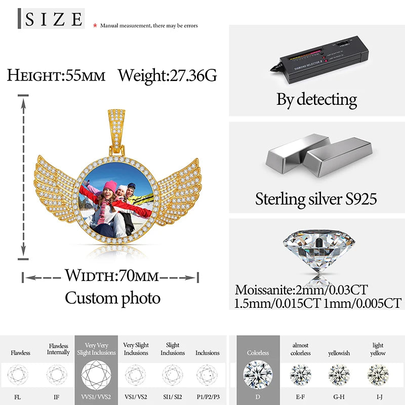 Fine Jewelry Round Memory Medallions Moissanite Custom Photo Pendant Necklace For Men Hip Hop Jewelry 925 Sterling Silver