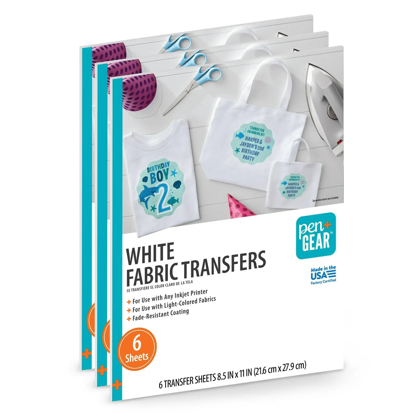 Pen+Gear White Fabric Transfer Paper, Inkjet Printable, 18 Sheets