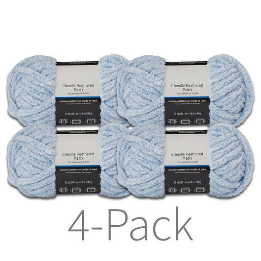Chenille Heathered Yarn, 33 yd, Blue Shell, Super Bulky, Pack of 4, New
