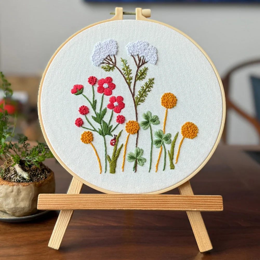 3pcs/set DIY Embroidery Starter Kits with Floral Flower Patterns Kit for Beginners Fabric Cross Stitch Kits for Adults