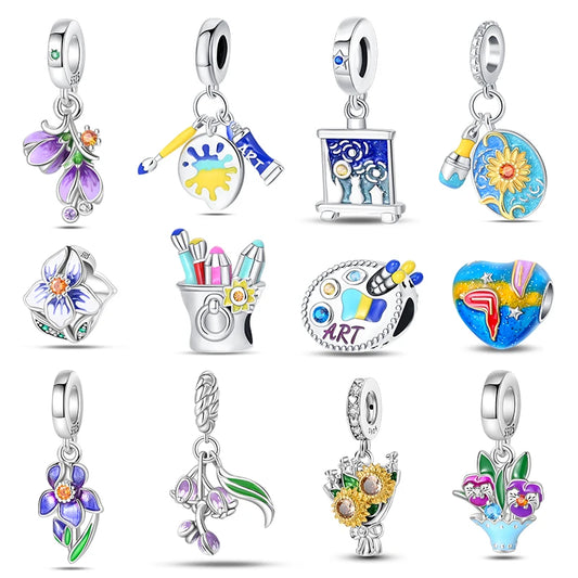 Fit Pandora 925 Original Bracelet 100% S925 Sterling Silver Art Flower Series Charm For Women Jewelry Diy Beads Original New Ite