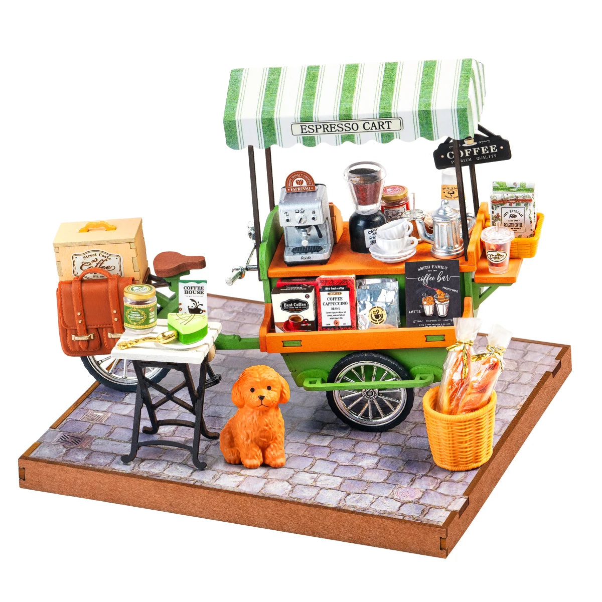 Rolife Wooden 3D Puzzle DIY Miniature House Kit Vienna Bookstore & Aromatic Coffee Cart Model Building Kit with LED Light for Home Decor Gift for Adults Teens
