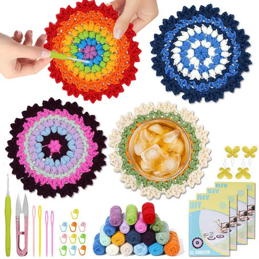 Crochet Flower Coasters Kit Learn To Crochet Set Crochet Kit For Beginners Coaster Flower Pot Crochet Kits With Crochet Yarns