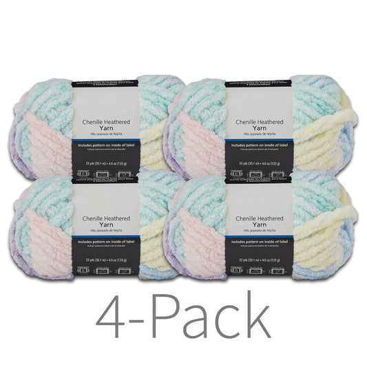 Chenille Heathered Yarn, 33 yd, Multi Pastel, Super Bulky, 100% Polyester, Pack of 4