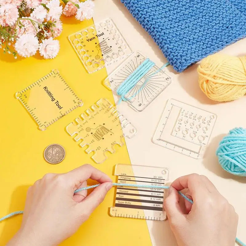 Clear Sewing Ruler 6pcs Yarn & Knitting Ruler Acrylic Clear Scales Crochet Gauge Measuring Tool for Spinners