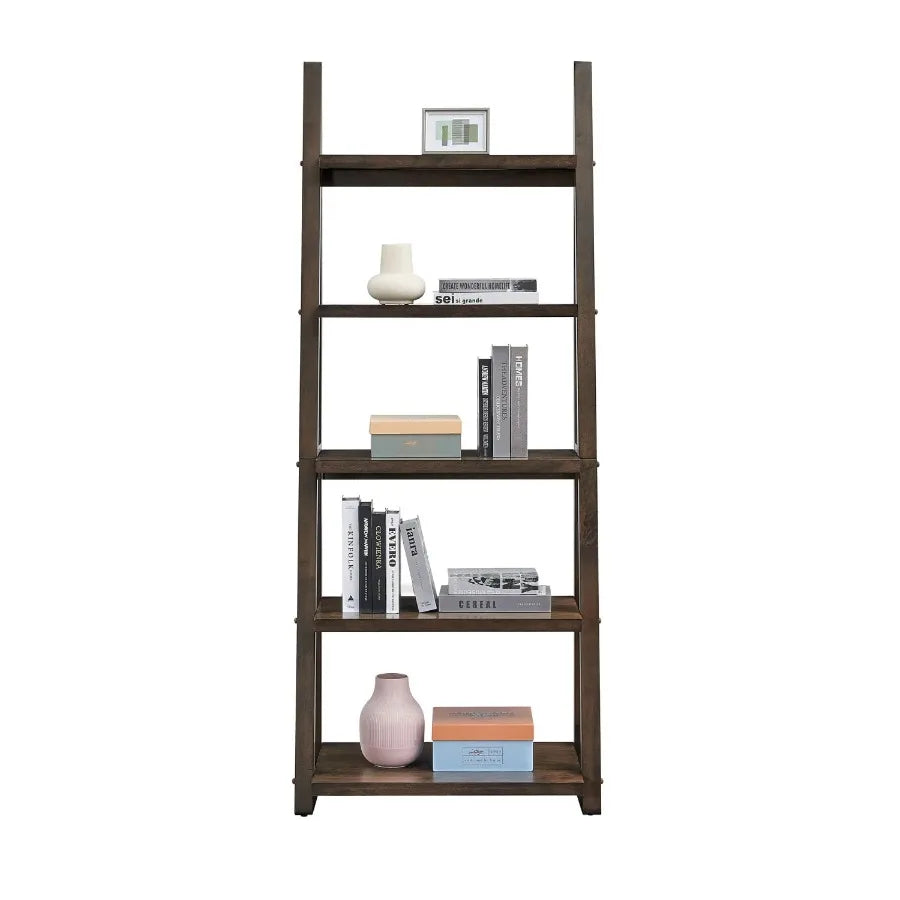 5-Tier Shelves Bookshelf Storage Rack Bookcase with Ladder Frame for Living Room Home Office