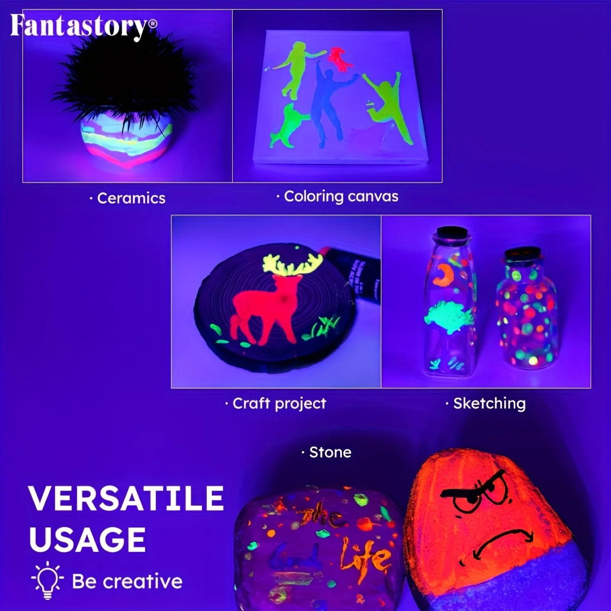 Acrylic Paint Set, 10 Neon and Glow in the Dark Colors Acrylic Paint for Wood, Fabric, Crafts, Canvas, Stone, Drawing & Painting